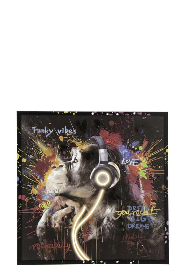 PAINTING LED MONKEY HEADPHONE SQUARE CANVAS MULTICOLORED