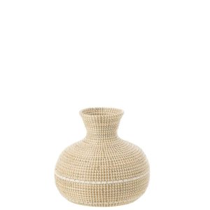 VASE WOVEN SEAGRASS+/PLASTIC NATURAL/WHITE