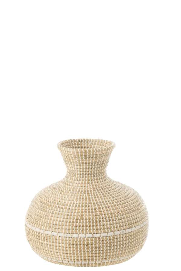 VASE WOVEN SEAGRASS+/PLASTIC NATURAL/WHITE
