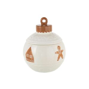 STORAGE JAR CHRISTMAS BALL ROUND DOLOMITE WHITE/CARAMEL