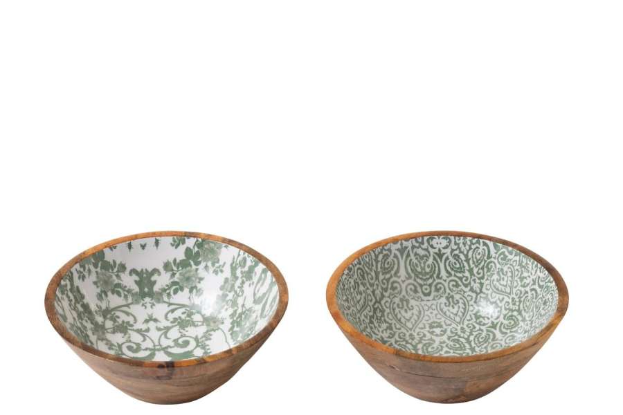 BOWL MANGO WOOD GREEN/WHITE MEDIUM ASSORTMENT OF 2