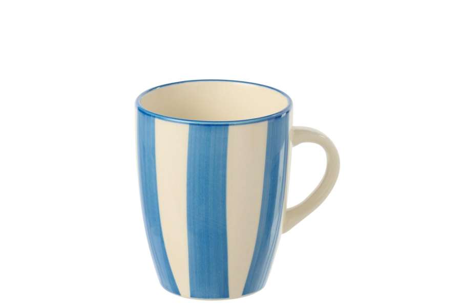 MUG STRIPED STONEWARE BLUE/WHITE