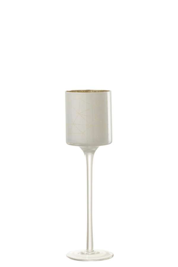 TEALIGHT HOLDER ON FOOT MILANO GLASS WHITE/GOLD SMALL