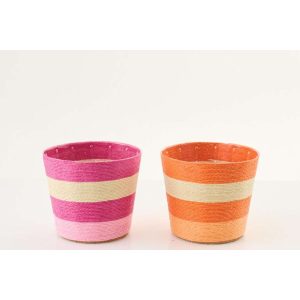 FLOWERPOT STRIPED PAPER PINK/ORANGE LARGE ASSORTMENT OF 2