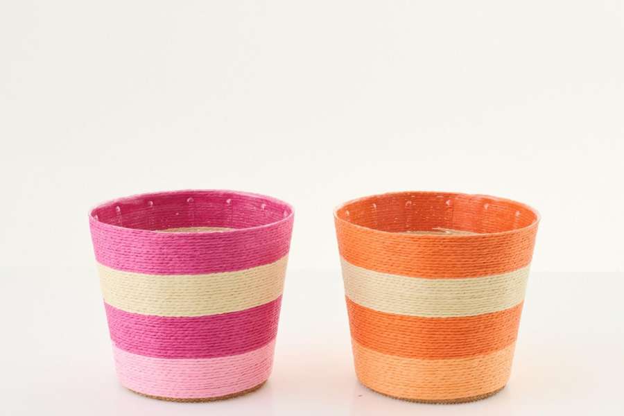 FLOWERPOT STRIPED PAPER PINK/ORANGE LARGE ASSORTMENT OF 2