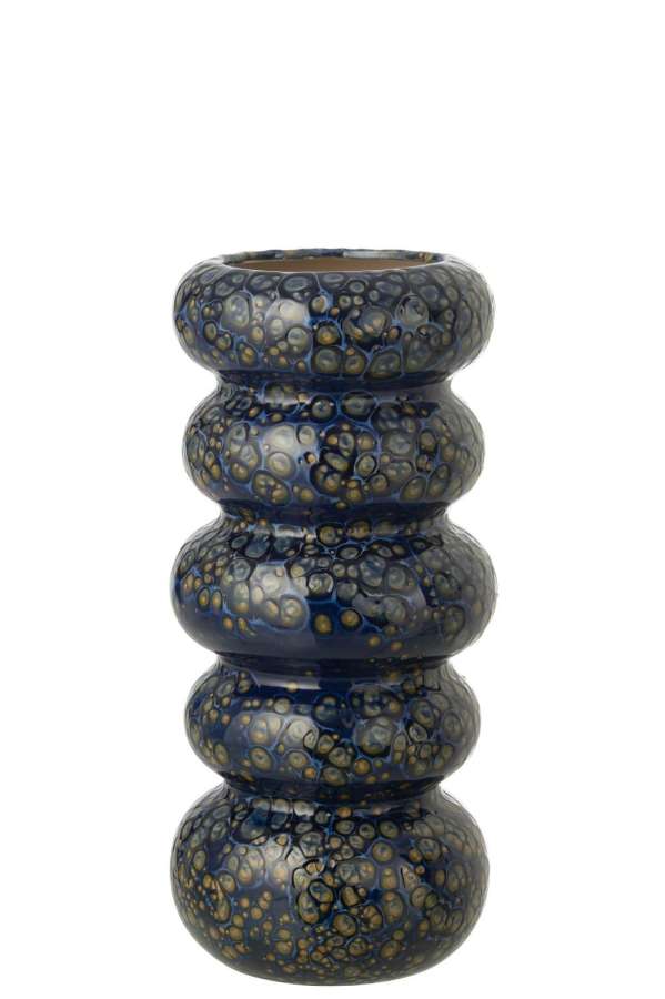 VASE RINGS DOTS PORCELAIN DARK BLUE LARGE