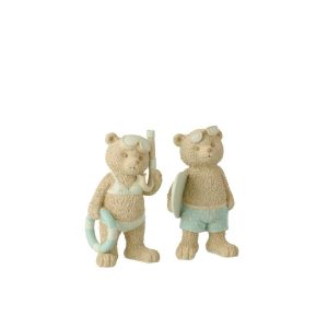 BEAR BEACH GIRL/BOY POLYRESIN BEIGE/LIGHT BLUE SMALL ASSORTMENT OF 2
