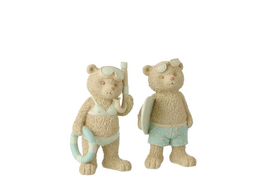 BEAR BEACH GIRL/BOY POLYRESIN BEIGE/LIGHT BLUE SMALL ASSORTMENT OF 2