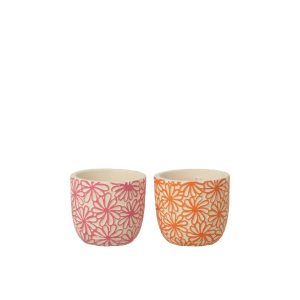 FLOWERPOT ROUND FLOWERS TERRACOTTA PINK/ORANGE SMALL ASSORTMENT OF 2