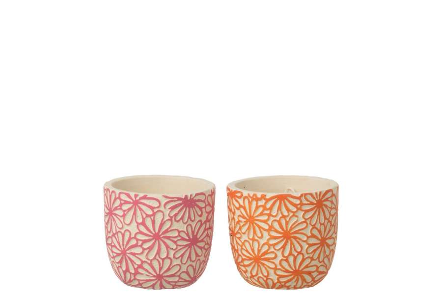 FLOWERPOT ROUND FLOWERS TERRACOTTA PINK/ORANGE SMALL ASSORTMENT OF 2