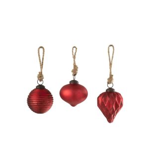 CHRISTMAS BAUBLE OXYDISED GLASS RED SMALL ASSORTMENT OF 3