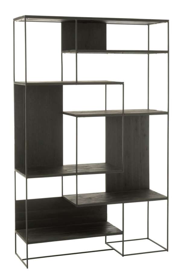 SHELF MODERN TEAK WOOD/METAL BLACK