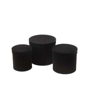 SET OF 3 BOX ROUND VELVET PAPER BLACK