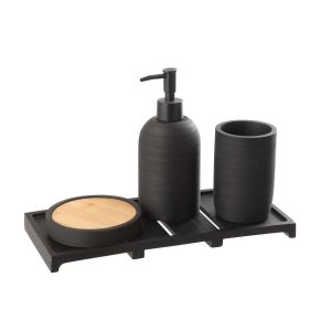 SOAP DISPENSER ON TRAY POLYRESIN BLACK/NATURAL