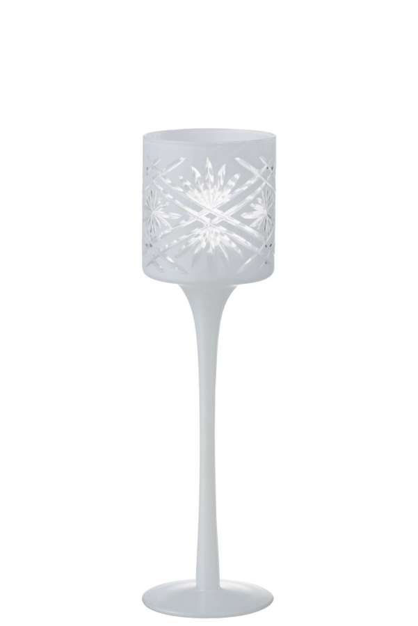 TEALIGHT HOLDER ON FOOT SANTORINI GLASS WHITE SMALL