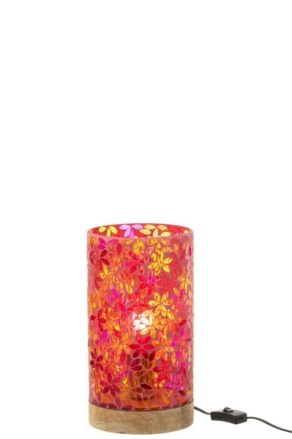 LAMP TABLE FLOWER MOSAIC GLASS PINK SMALL