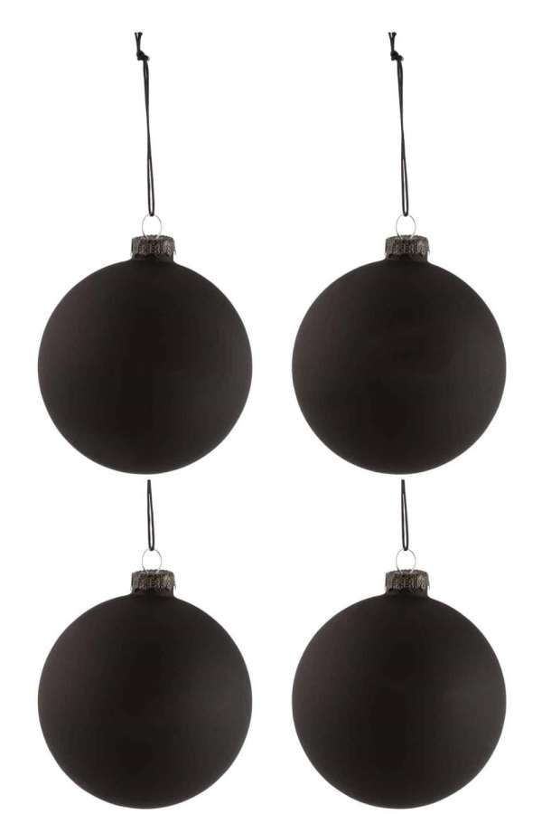 BOX OF 4 CHRISTMAS BAUBLES BLACKBOARD GLASS BLACK MEDIUM
