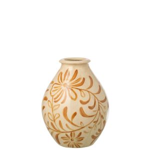 VASE FLOWERS STONEWARE OCHER YELLOW/OFF-WHITE LARGE