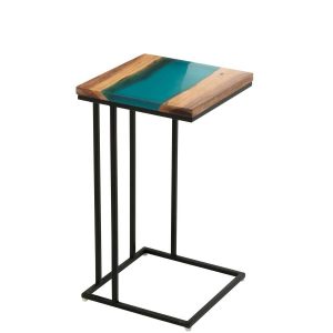 SIDE TABLE SQUARE ACACIA WOOD/RESIN NATURAL/BLUE