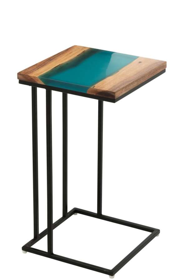 SIDE TABLE SQUARE ACACIA WOOD/RESIN NATURAL/BLUE