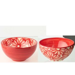 BOWL FLOWERS CERAMIC RED LARGE ASSORTMENT OF 2