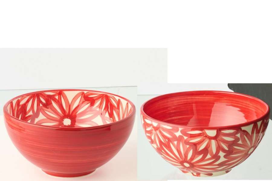 BOWL FLOWERS CERAMIC RED LARGE ASSORTMENT OF 2