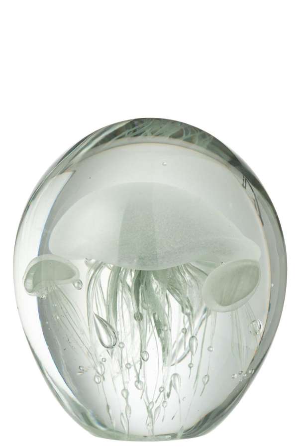 PAPERWEIGHT CALYPSO GLASS TRANSPARENT/GREEN LARGE