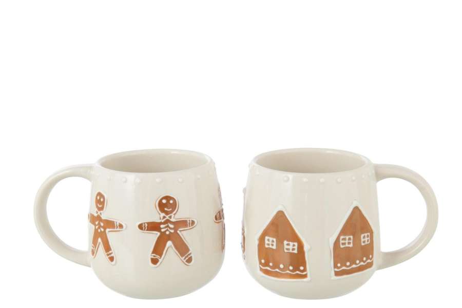 MUG COOKIE STONEWARE WHITE/CARAMEL ASSORTMENT OF 2