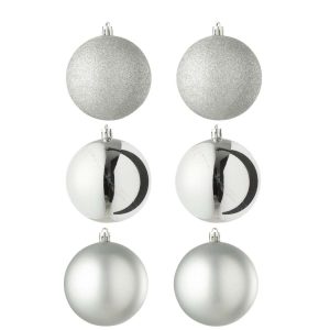 BOX OF 6 CHRISTMAS BAUBLE PLASTIC SILVER COLORED