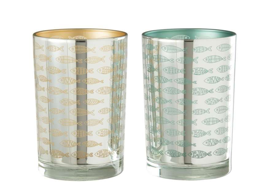 HURRICANE FISH GLASS BEIGE/BLUE LARGE ASSORTIMENT OF 2