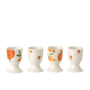 BOX OF 4 EGG CUP ORANGE CERAMIC WHITE/ORANGE