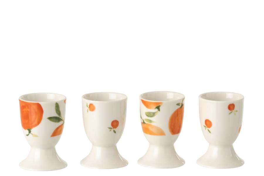 BOX OF 4 EGG CUP ORANGE CERAMIC WHITE/ORANGE