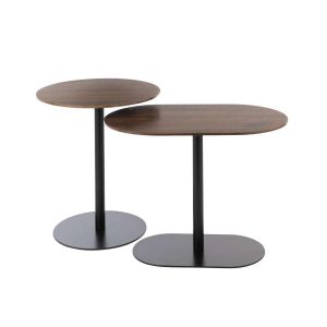 SET OF 2 SIDE TABLE ROUND IRON BLACK/DARK BROWN