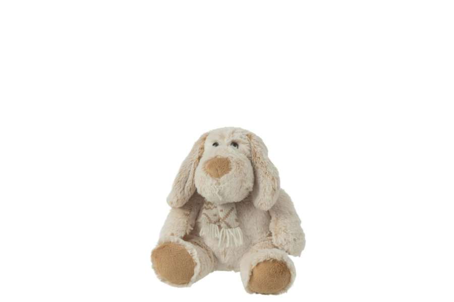 DOG+SCARF SITTING PLUSH POLYESTER BEIGE/BROWN SMALL