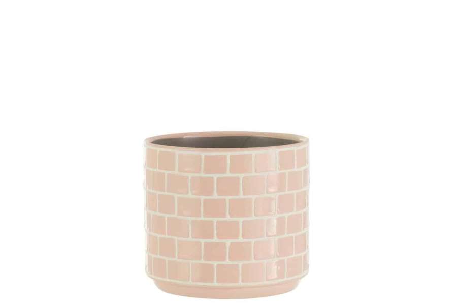 FLOWERPOT SHINY SQUARE CERAMIC PINK MEDIUM