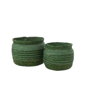 SET OF 2 BASKET BRAIDED EDGE SEAGRASS GREEN