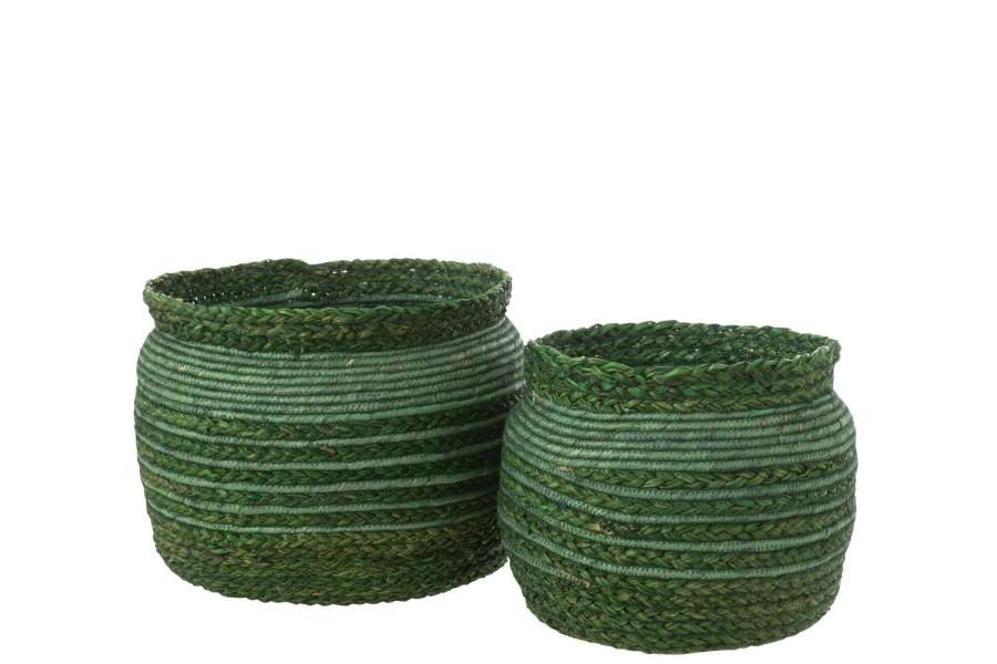 SET OF 2 BASKET BRAIDED EDGE SEAGRASS GREEN