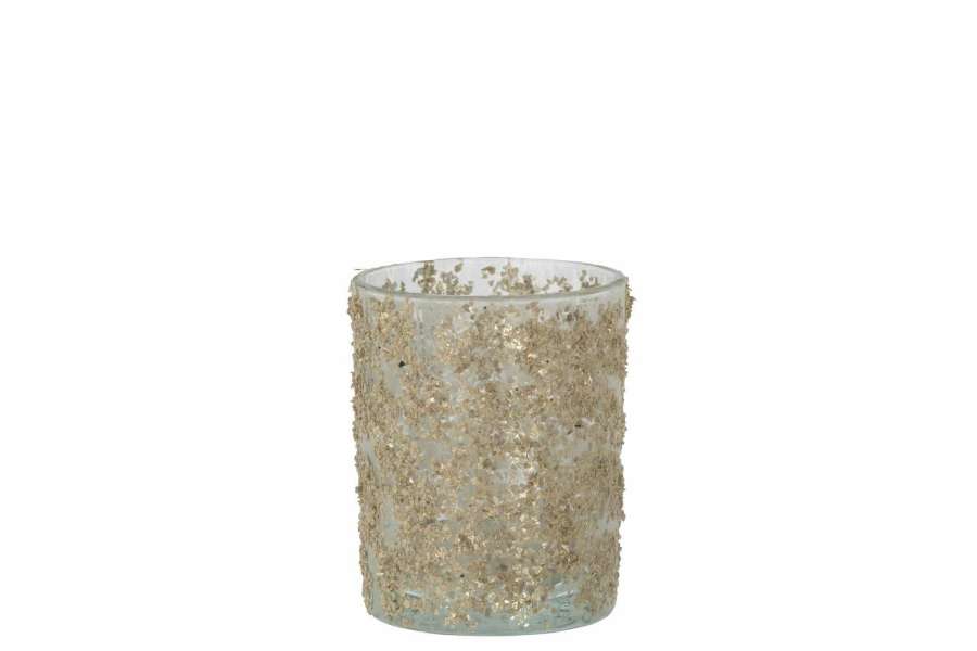 TEALIGHT HOLDER GLITTER CHAMPAGNE LARGE