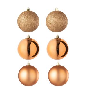 BOX OF 6 CHRISTMAS BAUBLE PLASTIC ORANGE