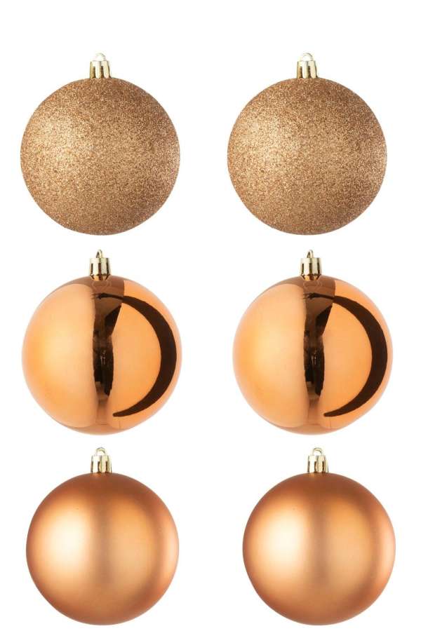 BOX OF 6 CHRISTMAS BAUBLE PLASTIC ORANGE