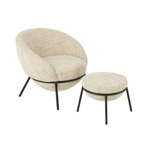 LOUNGE CHAIR+FOOTSTOOL IRON BEIGE/BLACK