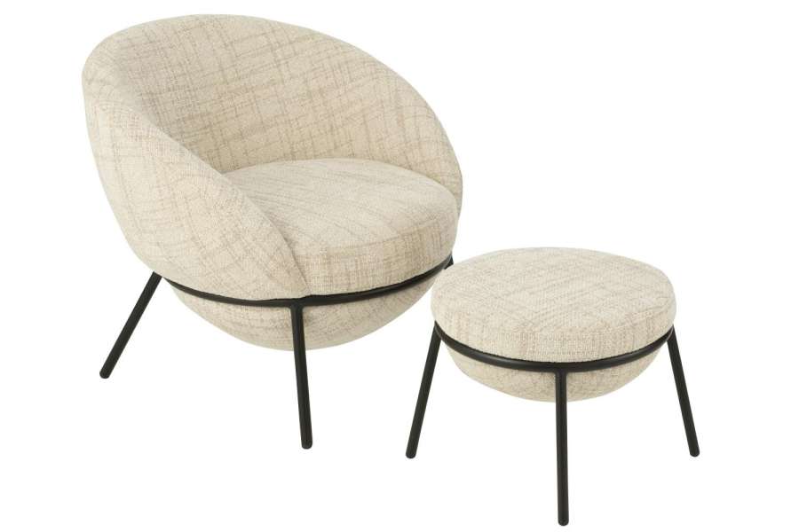 LOUNGE CHAIR+FOOTSTOOL IRON BEIGE/BLACK