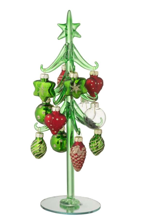 CHRISTMAS TREE +BALLS GLASS DARK GREEN/CHRISTMAS RED