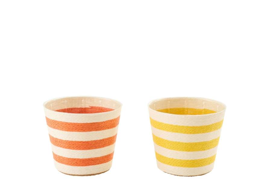 FLOWERPOT STRIPED PAPER YELLOW/ORANGE MEDIUM ASSORTMENT OF 2
