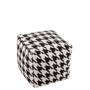 POUFFE LARGE PATTERN PIED-DE-POULE COTTON WHITE/BLACK
