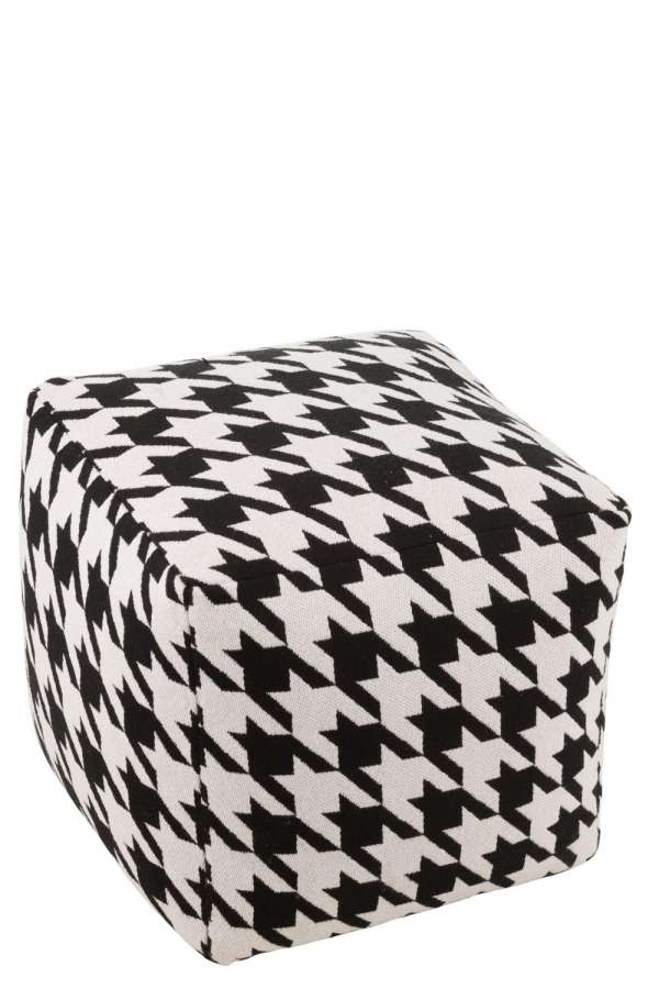 POUFFE LARGE PATTERN PIED-DE-POULE COTTON WHITE/BLACK