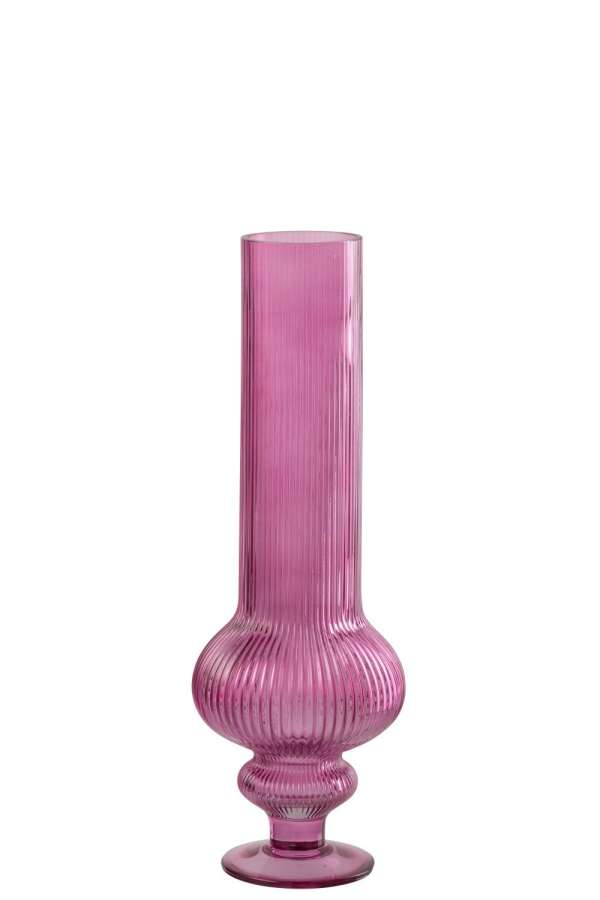 VASE ADA RIBBED GLASS FUCHSIA MEDIUM