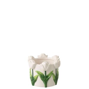 FLOWERPOT TULIP CERAMIC WHITE/GREEN SMALL