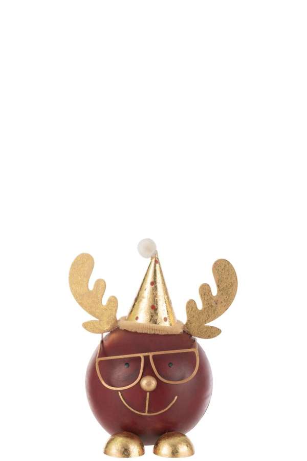 REINDEER ROUND FACE+GLASSES METAL RUST/GOLD LARGE