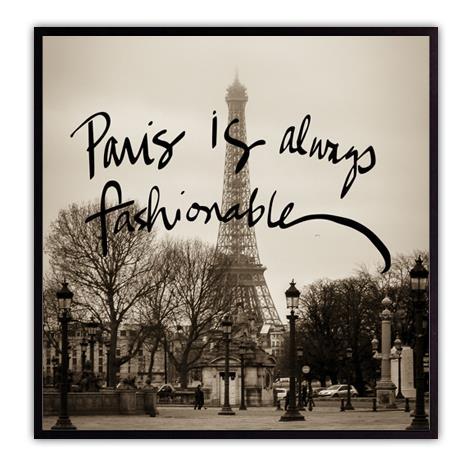 Bilde m/ramme/glass og passpartout. Paris-Sort/Hvitt  -46x46cm